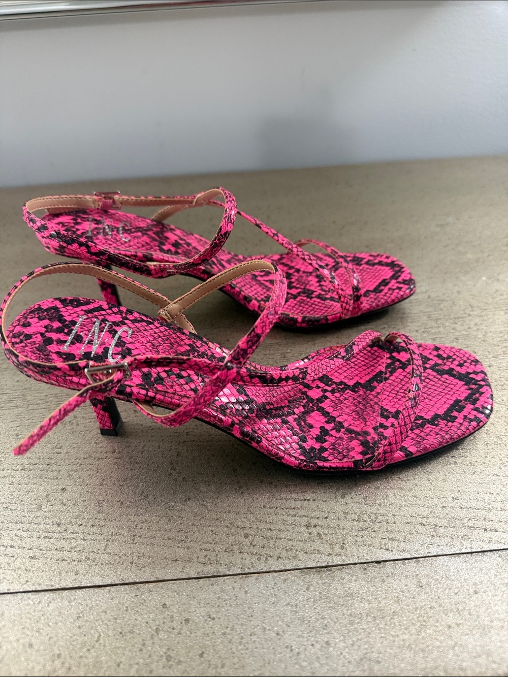 INC International Concepts Hot Pink Snake-Print Strappy Sandals - Picture 2 of 6